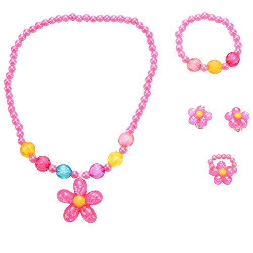 Fobnouu 4pcs LovelyGirls Kinder Perlen Halskette Armband Ringe Ohrringe Schmuck Set Kinder Party Geschenk von Fobnouu