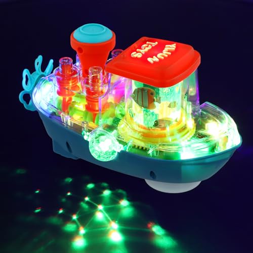 Focenat Baby Musikalisches Spielzeug, 3-in-1 Licht- und Soundspielzeug mit Bewegungsfunktion, Transparentes Zahnrad-Boot Babyspielzeug, Krabbelspielzeug für Kleinkinder ab 3 Jahren von Focenat