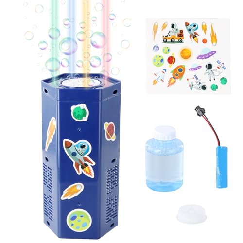 Focenat Feuerwerk Seifenblasenmaschine, Seifenblasen Spielzeug mit Lichtern & Sound, Elektrisch Bubble Machine, mit 140 ml Seifenblasenlösung & DIY Aufkleber, für Kinder Hochzeit Party Feier von Focenat