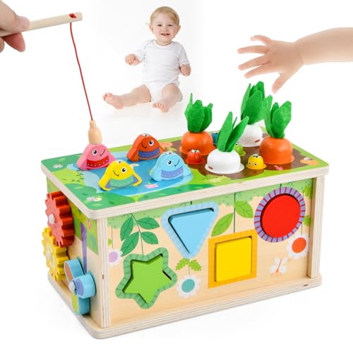 Focenat Montessori Spielzeug aus Holz, 9-in-1 Motorikspielzeug Lernspielzeug, Steckspiel Sortierspiel, Holzspielzeug Geschenk für Mädchen Jungen ab 3 Jahre Focenat Montessori Spielzeug aus Holz, 9-in-1 Motorikspielzeug Lernspielzeug, Steckspiel Sortierspiel, Holzspielzeug Geschenk für Mädchen Jungen ab 3 Jahre von Focenat
