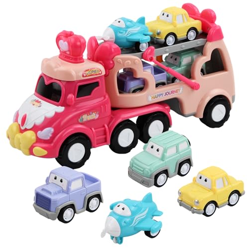 Focenat Spielzeug Auto Mädchen, 5 in 1 Kleinkinder Transporter LKW Spielzeug mit Licht und Musik, Kinderspielzeug Weihnachten Geburtstag, Spielzeug Auto Set für 1 2 3 4 Mädchen Jungen Focenat Spielzeug Auto Mädchen, 5 in 1 Kleinkinder Transporter LKW Spielzeug mit Licht und Musik, Kinderspielzeug Weihnachten Geburtstag, Spielzeug Auto Set für 1 2 3 4 Mädchen Jungen von Focenat