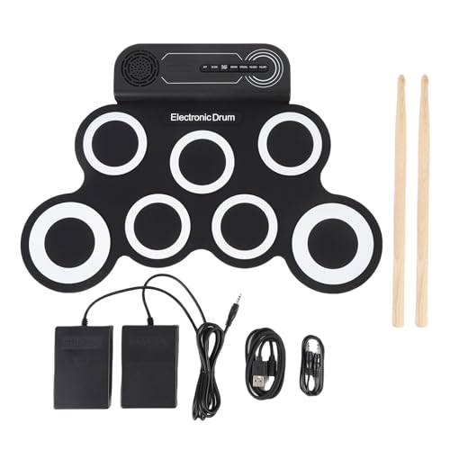 Elektrisches Schlagzeug, Elektronisches Übungspad mit Integrierten Soundeffekten und Lautsprecher, 600 MAh Akkukapazität, Silikon-Rolltrommel mit Hölzernen Drumsticks, Elektrisches Schlagzeug, Elektronisches Übungspad mit Integrierten Soundeffekten und Lautsprecher, 600 MAh Akkukapazität, Silikon-Rolltrommel mit Hölzernen Drumsticks, von Focket