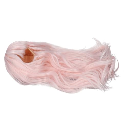 Focket Baumwollpuppenperücke, Lange Lockige Hohe Temperatur-Seidenhaarersatzstile Stilvolle Trendige Weiche Plüschperücke mit Bequemer Passform für 35-39 cm Kopfumfang (Hell-Pink) von Focket