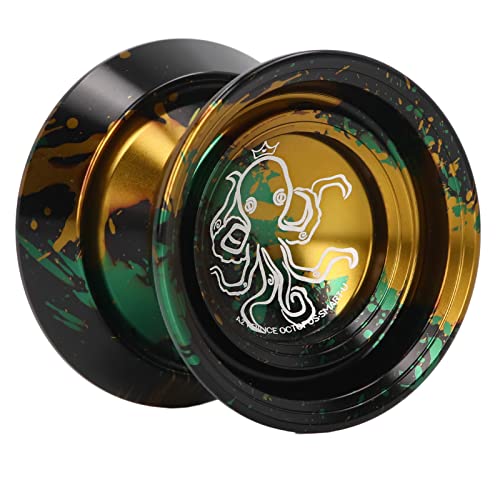 Focket Metall Yoyo für Erwachsene und Fortgeschrittene - Professionelles Set Mit 3 Schnüren, Handschuh und Ball für Anfänger - Weihnachtsg (Schwarzes Gold) von Focket