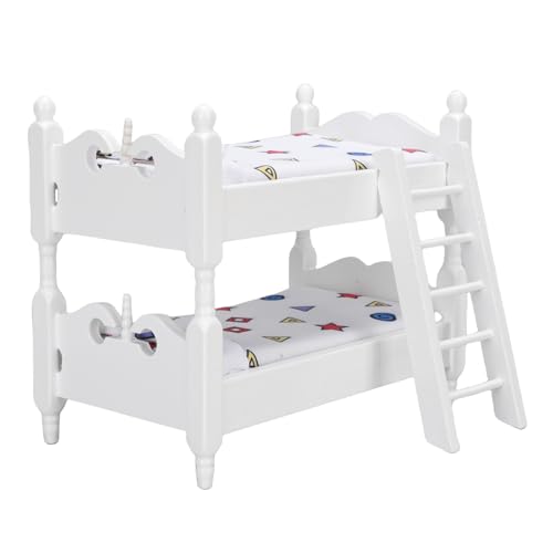 Fockety 1/12 Scale Dollhouse Etagenbett, Miniaturmöbel Holzbett mit Leiter für Spielen Puppenhauszimmer -Dekoration (Geometrisch) von Fockety