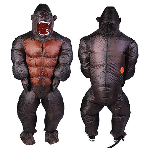 Aufblasbares Kostüm Gorilla-AFFE, Halloween-Kostüm für Erwachsene, Aufblasbares Tier mit Luftgebläse, 190 Tonnen Wasserdichtes Polyester, Lustiger Kostümanzug für Festivals, (X116) von Fockety
