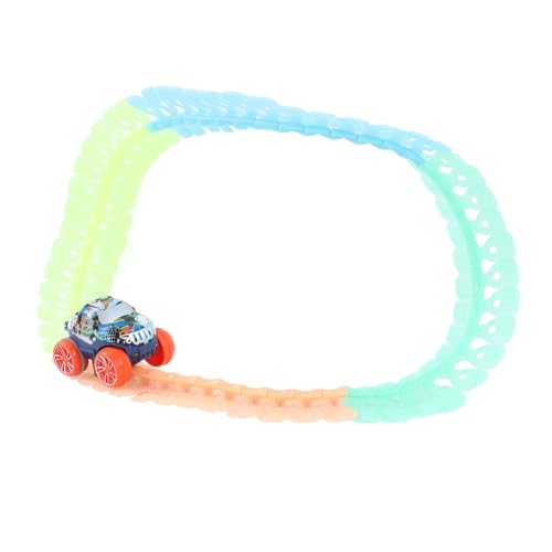 Fockety Autoschienen-Set, Leuchtfunktion WeChselschienen Flexibles Weiches Rennstrecken-Spielzug Einfach Zu Montieren Glatte Kanten Langlebiges ABS-KUNSTOFF Autoschienen-Seelzeuges (56PCS) von Fockety