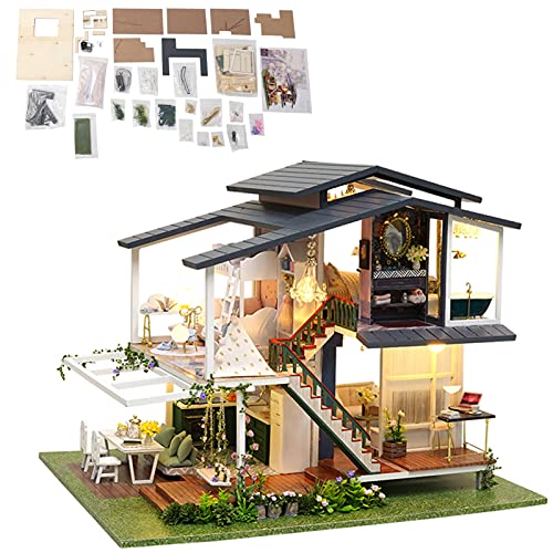 Fockety DIY Miniatur-puppenhaus-bausatz, Romantisch Dreickkige Villa Gartenpuppenhaus aus Mini-puppenhaus, DIY Puppenhausbau Miniatur-puppenhaus 3D-möbelgeskenk von Fockety