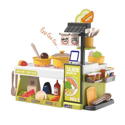 Fockety Kids Kitchen Playset, Simuliertes Fast -Food -Restaurant mit Farbigem Essen und Registrierkasse, Spielen für Spiele und Familienbindung von Fockety