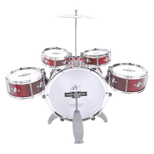 Fockety Kinder Jazz Schlagzeug, 5 Trommeln, Percussion Spielzeug mit Hocker, Kunststoff Rock Jazz Schlagzeug, Musikspielzeug, für und Mädchen (1–3 Jahre, 3–5 Jahre), Anfängerinstrumente von Fockety