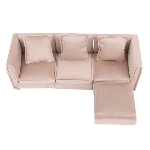 Fockety Miniatur-Puppenhauscouch, Mini-Sofa Im Maßstab 1:12, Miniatur-Möbelcouch mit Kissen, Modernes Miniatur-Puppenhaussofa für die Wohnzimmerdekoration von Fockety