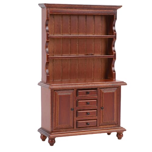 Fockety Puppenhausmöbel im Maßstab 1:12, klassischer Miniatur-Holzschrank, Bücherregal, Mini-Küchenschrank, Puppenhausmöbel-Zubehör für die Wohnzimmerdekoration (Kastanienbraun) von Fockety