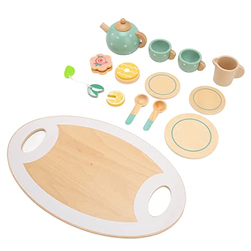 Fockety Teeparty Set für KLEINE MAndchen, 14pcs Holz Spielug Tee-Set-Tee-Zeit Spielzug MIT Tablett, Teekanne, Teetasse, Löffel, Teeball und Tasse, Tee-Set für KLEINEN Mädchen von Fockety