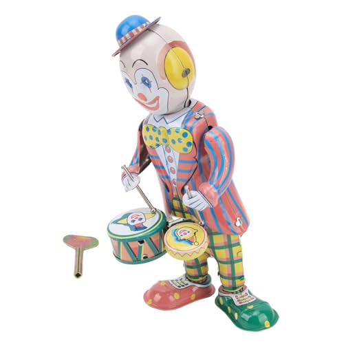 Fockety Tisch-Clown-Spielzeug, Aufziehfigur aus Weißblech, Aufzieh-Clown-Puppe, Trommel-Clown-Puppe, Dekorative Figur, Spielzeug, Geschenk für Kinder, Kinder, Heimbüro von Fockety