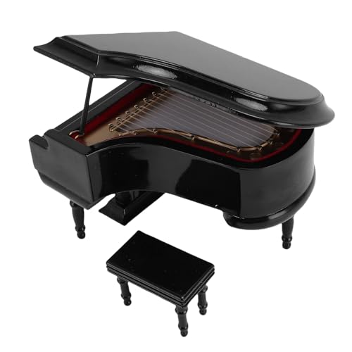 Miniatur Klavier, Miniatur Puppenhaus Flügel mit Hocker, Mini Klavier Hocker Spielzeug, Miniatur Puppenhaus Dekoration Zubehör, Puppenhaus Wohnzimmer Möbel Zubehör von Fockety