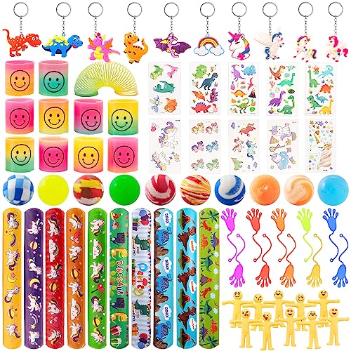 72Pcs Kindergeburtstag Mitgebsel Set, Give Aways Kindergeburtstag, Dino Einhorn Schlüsselanhänger Tattoo Kinder, Klatschhand für Kinder, Schnapparmband Kinder, Flummies für Kinder, Regenbogenspirale von Foesihep