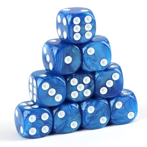 D6 Polyedernwürfel, 10 Stück, blau, schwarz, 16 mm, Acrylwürfel für DND Würfel RPG MTG Tabletop Würfelset von Fogbush