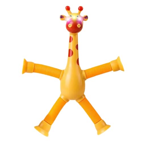 Fogcroll Sicheres sensorisches Spielzeug, interaktives Spielzeug, Stressabbau, Teleskop-Saugnapf, Giraffe, Zappelröhren, Cartoon, pädagogisch für Gelb Mit Licht von Fogcroll