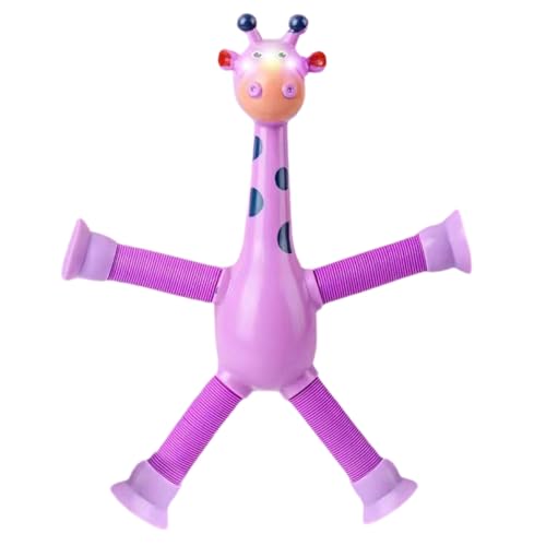 Fogcroll Sicheres sensorisches Spielzeug, interaktives Spielzeug, Stressabbau, Teleskop-Saugnapf, Giraffe, Zappelröhren, Cartoon, pädagogisch für Violett Mit Licht von Fogcroll