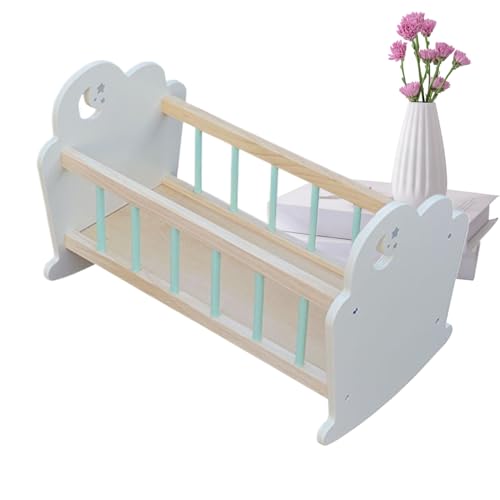 Fogukier Puppen Babybett | Miniatur Möbel Aus Holz Mit Schlaffunktion | Realistische Wiege Spielmöbel Zubehör Für Kleinkinder Mädchen Puppenhaus Spielzeit Aktivitäten von Fogukier