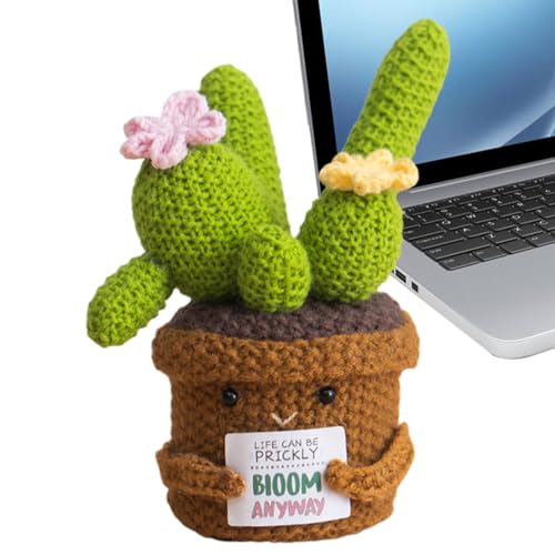 Lustige Positive Pflanzen Kaktus - Häkeln Plüsch -Sorge -Puppen Mit Cheer -Up -Karte, Dekorative Kaktusform Gestrickte Puppe Süße Gestrickte Emotionale Unterstützung Ermutigung Für Erwachsene Kinder von Fogukier