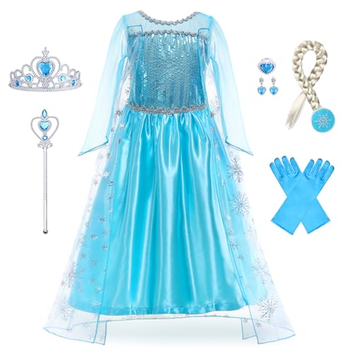 Foierp Elsa Kostüm Mädchen: 9-teiliges Set Elsa Kleid mit Krone Diadem Zauberstab Handschuhe für Halloween Cosplay Weihnachten Geburtstag Party Foierp Elsa Kostüm Mädchen: 9-teiliges Set Elsa Kleid mit Krone Diadem Zauberstab Handschuhe für Halloween Cosplay Weihnachten Geburtstag Party von Foierp