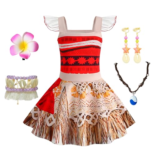 Foierp Mädchen Prinzessinnenkleid Tropen-Set mit Accessoires - Meeresthema Partykleid, Atmungsaktive Milchseide, Waschechter Digitaldruck (Geburtstag/Halloween/Strand) von Foierp