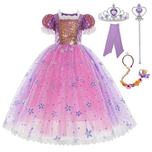Foierp Rapunzel Dress for Girls Fancy Princess Costume with Wand and Crown Halloween Cosplay Birthday Party Outfit von Foierp