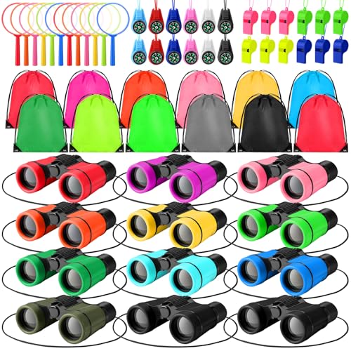 Foilswirl 12 Sets Mini Kompakt Fernglas Kompass Lupe Set Kleines Teleskop Fernglas mit Pfeifenbeutel für Vogelbeobachtung Wandern Outdoor Erkundung Camping Reisen von Foilswirl