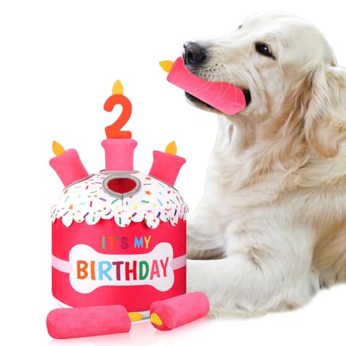 Foilswirl Hundespielzeug zum 2. Geburtstag, quietschendes Plüsch-Kauspielzeug für Geburtstagsparty, interaktives Welpen-Plüsch-Puzzle, Stressabbau für kleine, mittelgroße und große Hunde und Jungen von Foilswirl
