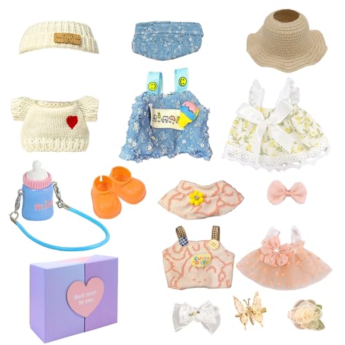 5 Outfits für 17 cm große Puppen (keine Puppe) - Stilvolles Mini-Puppenkleidungsset mit Schuhen, Hüten, Taschen und Schleifen - süßes Dress-Up-Modegeschenk für Mädchen (B1, 5) von Foixaxy