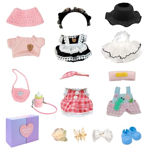 5 Outfits für 17 cm große Puppen (keine Puppe) - Stilvolles Mini-Puppenkleidungsset mit Schuhen, Hüten, Taschen und Schleifen - süßes Dress-Up-Modegeschenk für Mädchen (B4, 5) von Foixaxy