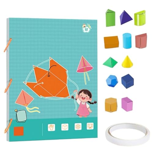 Fokayo Pull String 3D-Geometrie-Lernbuch, DIY Solid Geometry Thinking Trainingsbuch, Anfänger mit 9/12/15 geometrischen Festkörpermodellen (12-Model) von Fokayo