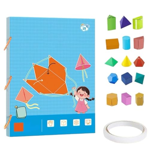 Fokayo Pull String 3D-Geometrie-Lernbuch, DIY Solid Geometry Thinking Trainingsbuch, Anfänger mit 9/12/15 geometrischen Festkörpermodellen (15-Model) von Fokayo
