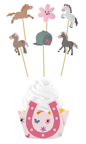 Folat 27517 Pferd Geburtstag Deko Rosa - Cupcake Deko-Set - Happy Horse - 6 Sets - Pferdparty Dekoration von Folat
