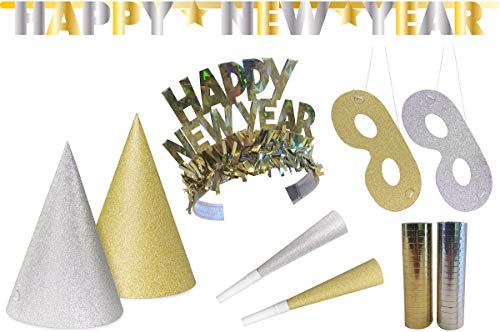 Folat 04450 Partypaket Happy New Year Glitter-27-teilig, Mehrfarbig Folat 04450 Partypaket Happy New Year Glitter-27-teilig, Mehrfarbig von Folat