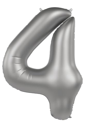 Folat 10474 Zahlen Luftballon Silber Folienballon Zahl 4 - Moonlight Silver - Satin Gloss - 86 cm - Party Deko Ballon für Kinder Geburtstag Jubiläum, zum Befüllen mit Helium geeignet von Folat