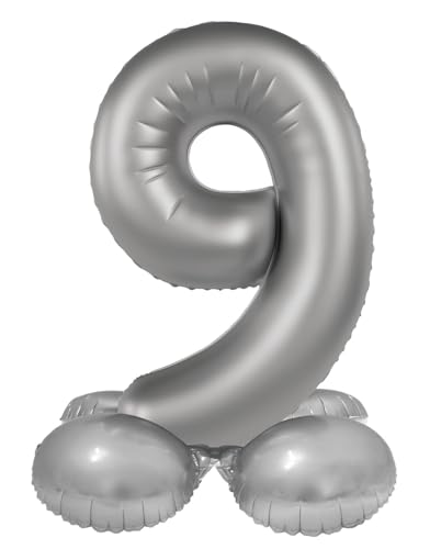 Folat 10539 Luftballon Silber Stehender Folienballon Zahl 9-Moonlight Silver-Satin Gloss-72 cm-Party Deko Ballon für Kinder Geburtstag Jubiläum, kein Helium erforderlich, 72 cm Folat 10539 Luftballon Silber Stehender Folienballon Zahl 9-Moonlight Silver-Satin Gloss-72 cm-Party Deko Ballon für Kinder Geburtstag Jubiläum, kein Helium erforderlich, 72 cm von Folat