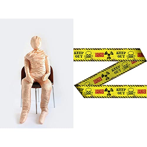 Folat 22428 Deko-Figur: lebensgroße Dummy Puppe, Textil, befüllbar, Braun & Absperrband Gefahr/Danger Keep Out - 15 Meter von Folat