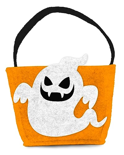 Folat 23875 - Happy Halloween Booo! - Trick or Treat Bag Filzkürbis Schwarz Geist Orange Schwarz,Tragetaschen Party Geschenktüten Wiederverwendbar mit Griffen für Halloween Gastgeschenke von Folat