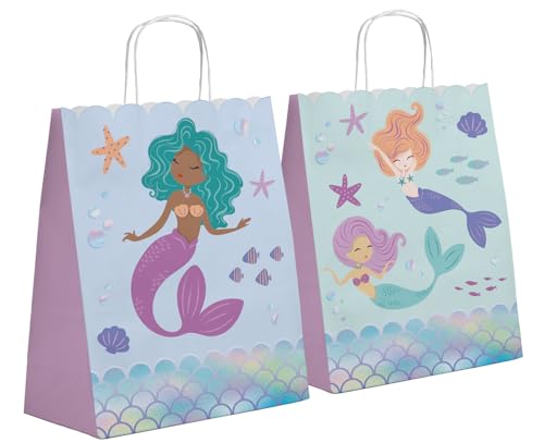 Folat 23931 Meerjungfrau Geburtstag Deko Blau mit Irisierende Glitzer - Geschenktüten - Mermaid Magic - 20 x 27 cm - 6 Stück - Nixe Dekoration für Meerjungfrauparty von Folat
