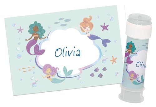 Folat 23935 Meerjungfrau Geburtstag Deko Blau mit Irisierende Glitzer - Bubble Soap Sticker - Mermaid Magic - 6 Stück - Nixe Dekoration für Meerjungfrauparty von Folat