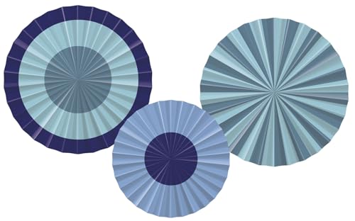 Folat 24320 Blau Papier DekorationenDeko-Fan-Set-Bold Blue-3 Stück-Hochzeits Party Dekorationen für Festival, Karneval, Geburtstag deko, Babyparty und Baby Shower Jungen von Folat