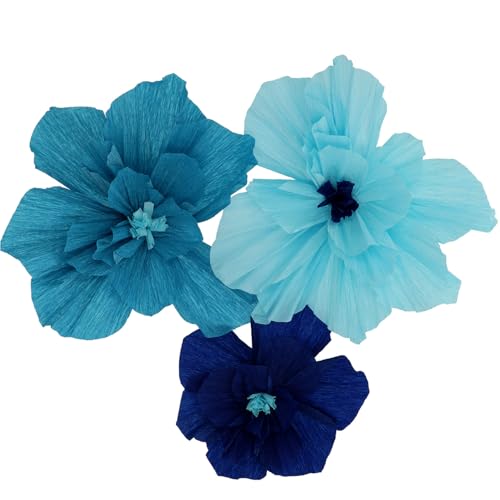 Folat 24322 Blau Papier DekorationenTisch Blumenset-Bold Blue-3 Stück-Hochzeits Party Dekorationen für Festival, Karneval, Geburtstag deko, Babyparty und Baby Shower Jungen von Folat