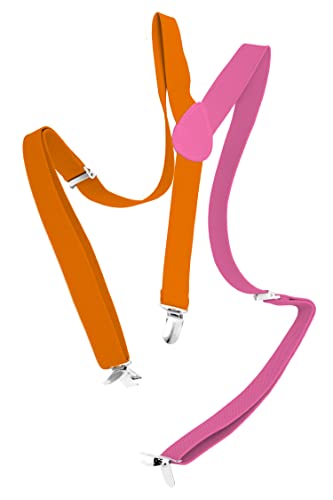 Folat 24866 Hosenträger Colorblock Orange/Rosa Neon für Karneval-Kleidung Zubehör Damen und Herren Party Fasching Kostüm von Folat
