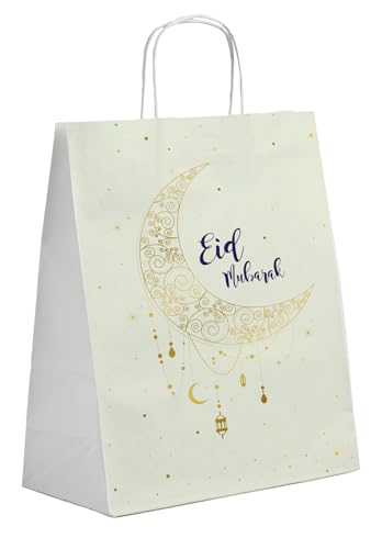 Folat 24897 Eid Mubarak Ramadan Dekoration - Geschenktüten 'Eid Mubarak' - 20 x 10 x 27 cm - 6 Stück Eid Deko Stern Mond Zubehör Ramadan von Folat