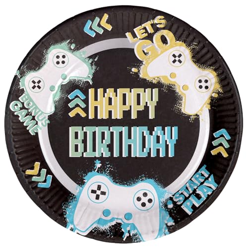 Folat 24966 Videospiel Zubehör Teller-Level Up-23 cm-8 Stück-Geburtstag Spiel Party Geschirr, Schwarz Folat 24966 Videospiel Zubehör Teller-Level Up-23 cm-8 Stück-Geburtstag Spiel Party Geschirr, Schwarz von Folat