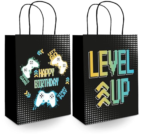 Folat 24971 Videospiel Zubehör Geschenktüten-Level Up-20 x 27 cm-6 stuks-Geburtstag Spiel Party Dekorationen, Schwarz von Folat