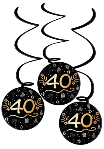 Folat 25062 Party Deko Schwarz Gold Silber-Hängdekoration-40-Shining Glam-3 Stück-Für Geburtstag, Jubiläum, 40 Jahre Folat 25062 Party Deko Schwarz Gold Silber-Hängdekoration-40-Shining Glam-3 Stück-Für Geburtstag, Jubiläum, 40 Jahre von Folat