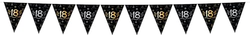 Folat 25065 Party Deko Schwarz Gold Silber - Wimpelkette - 18 - Shining Glam - 4 Meter - Für Geburtstag, Jubiläum, 18 Jahre von Folat